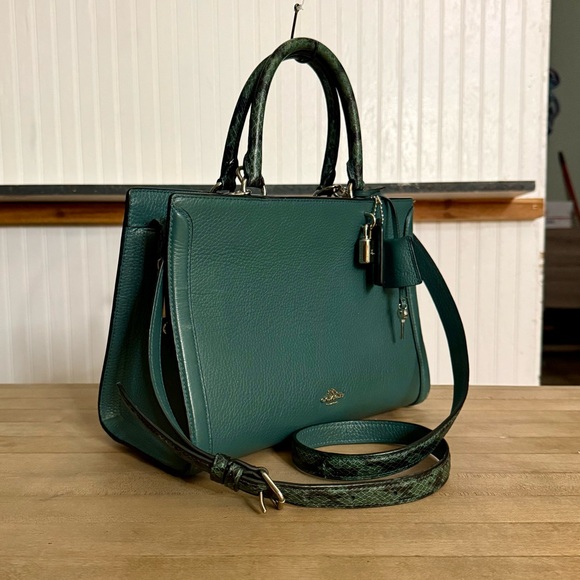 Coach Green Refiner Pebbled Leather Zoe Snakeskin Carryall Crossbody Tote Bag - Picture 2 of 14